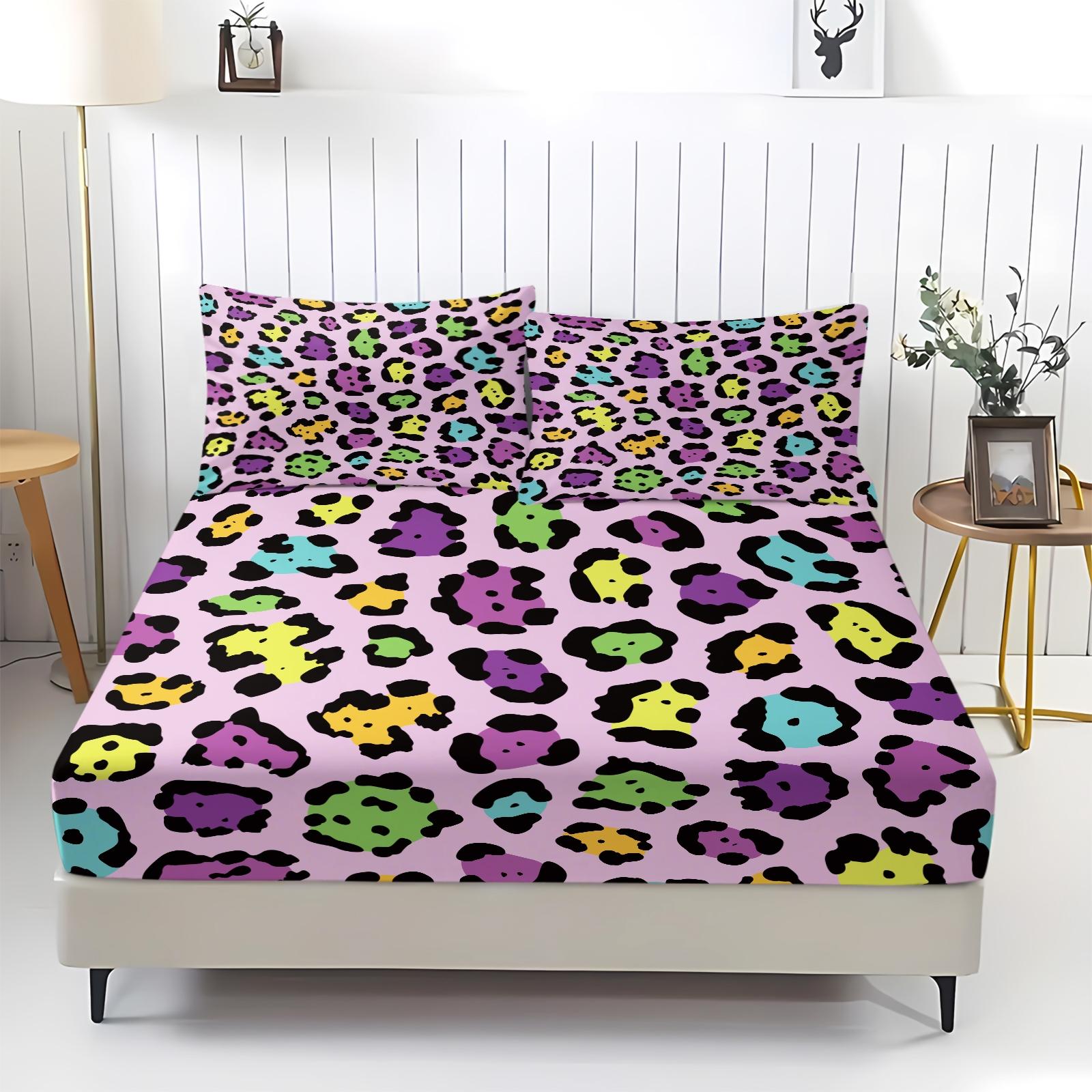3Pcs Leopard Print Fitted Sheet Set, Retro Luxury Bedding Set, Soft and Breathable Fabric, Deep Pocket Design, Easy to Clean, Ideal for Fashionable Young Women's Bedroom Decor