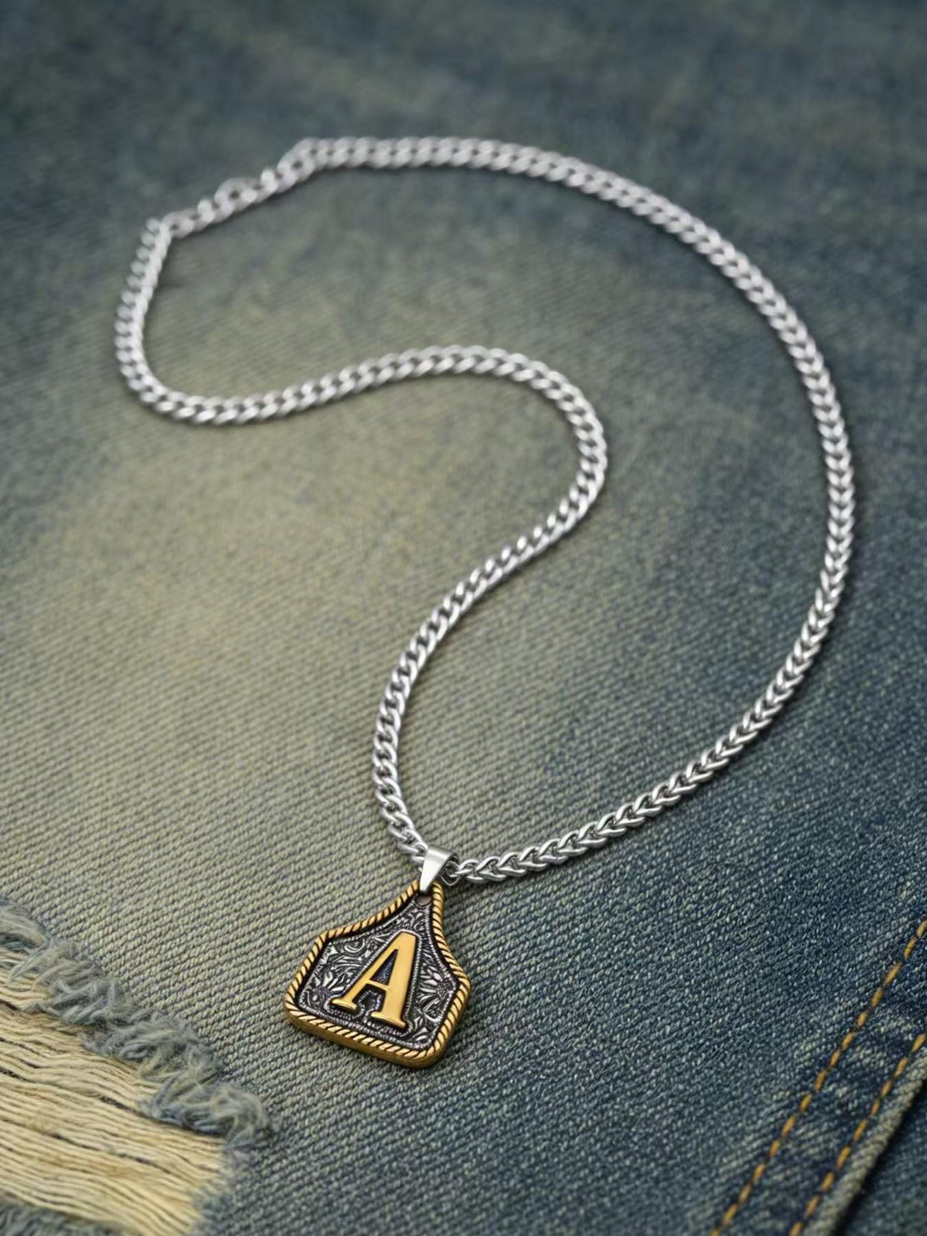 Initial Vintage Western Cowboy Letter Keychain,Handmade Metal A-Z Initial Necklace for Women and Men, Letters Necklace