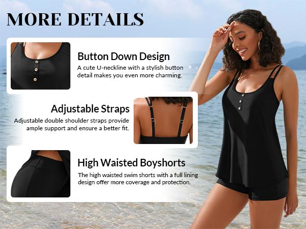 Yonique Women Tankini Swimsuit with Shorts - Flowy Two Piece Swimsuits Tummy Control Bathing Suits 2026 Swimwear