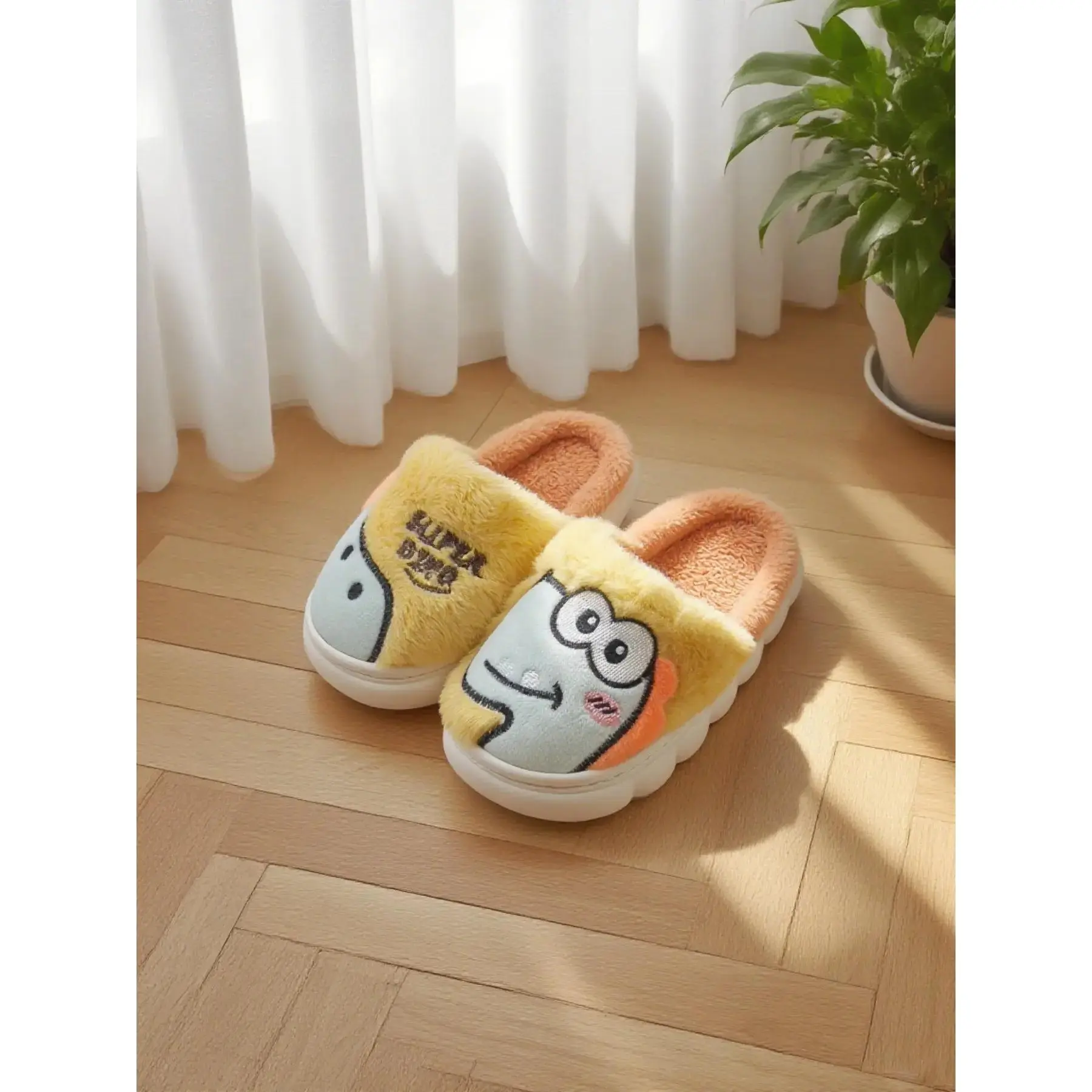 Soft Plush Dinosaur Toddler Slippers for Kids, Warm Winter Home Shoes for Boys & Girls, Cozy Indoor Footwear for Preschoolers