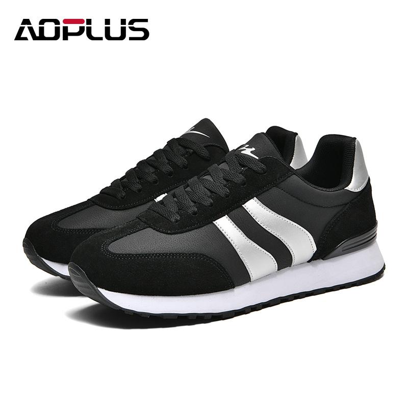 AOPLUS Men's Classic Black & White Sneakers – Stylish Sporty Shoes for Everyday Comfort
