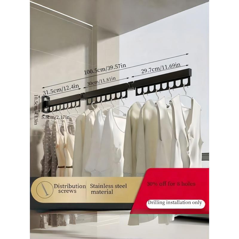 Heavy Duty Foldable Wall Drying Rack 8 Slot Space Efficient Wall Hanging Garment Organizer Durable Stainless Steel Construction Hanger Rack