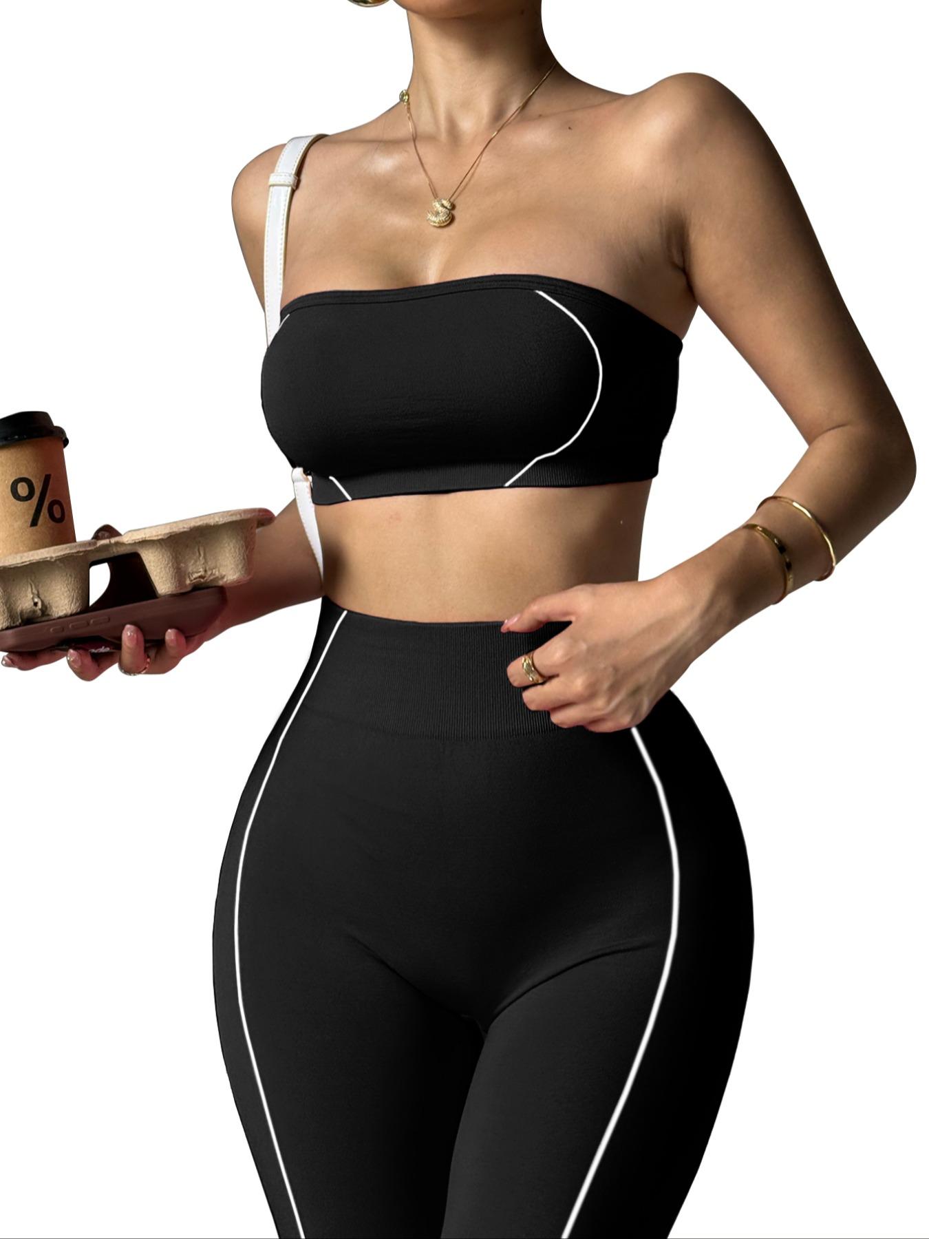 Women's Seamless Yoga Sportswear Set, Crop Top + Leggings, Anti-Slip Silicone Design, Breathable Comfort, Ideal for Gym, Running, Cycling,Crop Top + Tight Pants, Yoga Leggings, Breathable Activewear, Sports Fitness Wear