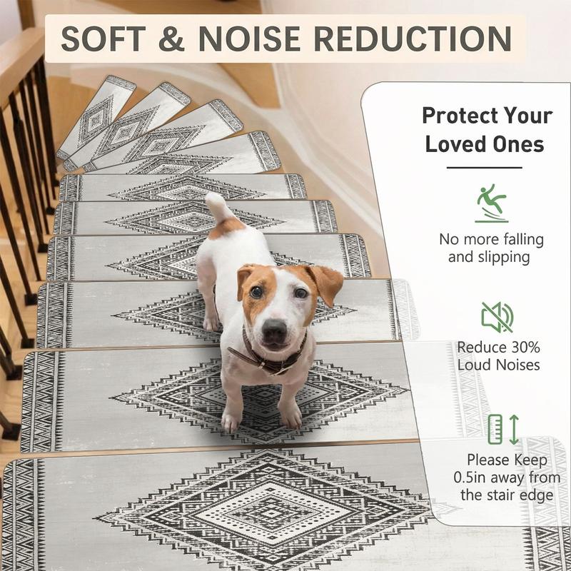 Style Geometric Diamond Print Stair Mats, Reusable Washable Home Decor, Simple Color Block Fashion, Suitable for Hallway Stairs Hotel