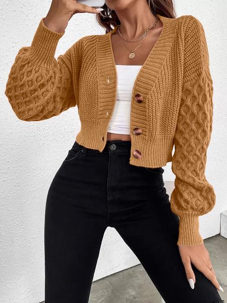 Women's Knitted Cardigan for Fall Winter, Long Sleeve V Neck Cozy Sweater, Vintage Twisted Design, Casual Chic Layering Top, Casual Fashion Knitwear