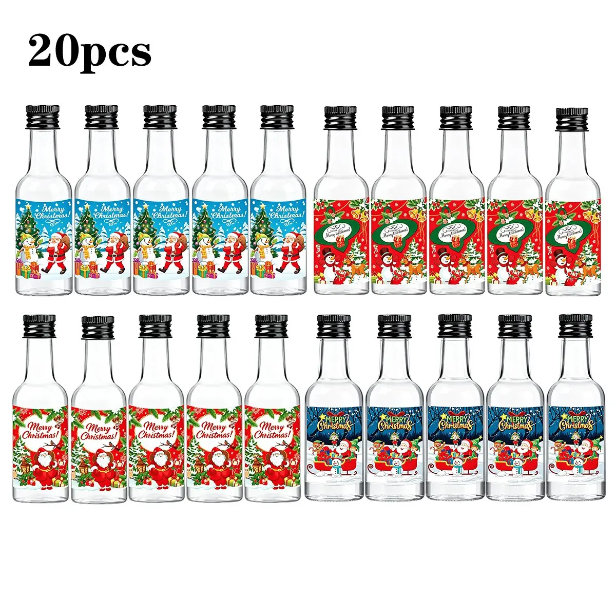 20-Pack 30ML/50ML Mini Bottles, Christmas Festival Decorative Bottles, Holiday-Themed Print, Ideal for Home Decoration & Family Gatherings