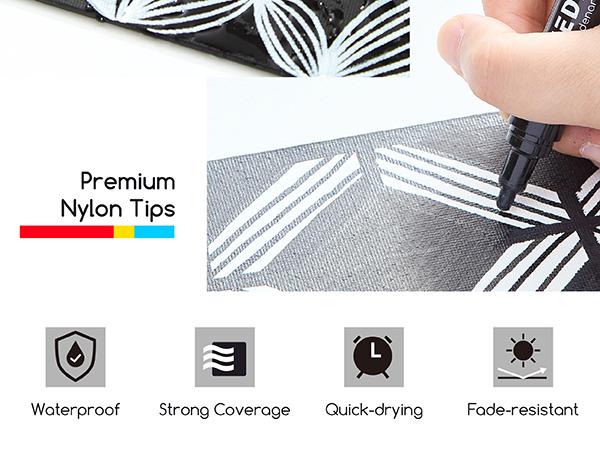 MEEDEN Artist Black & White Paint Pens - 10 Replaceable Tips & 1 Tweezer Acrylic Markers for Visible Large Capacity - Water-Based Quick Drying Paint Markers for Wood, Metal, Rock Painting, Canvas