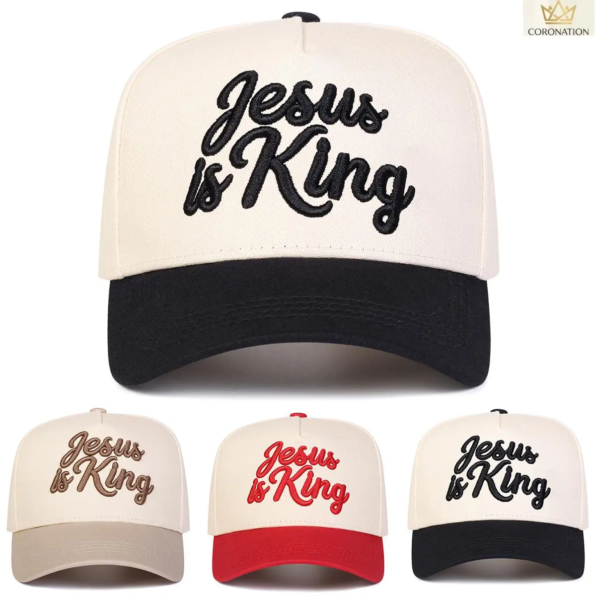 Women's Christian Cotton Dad Hat - Vintage Faith Aesthetic, Adjustable Size, Embroidered "Jesus Is King" Graphic, All Seasons Cotton Fabric, Lightweight Sun Protection Cap for Church, Outdoor Activities