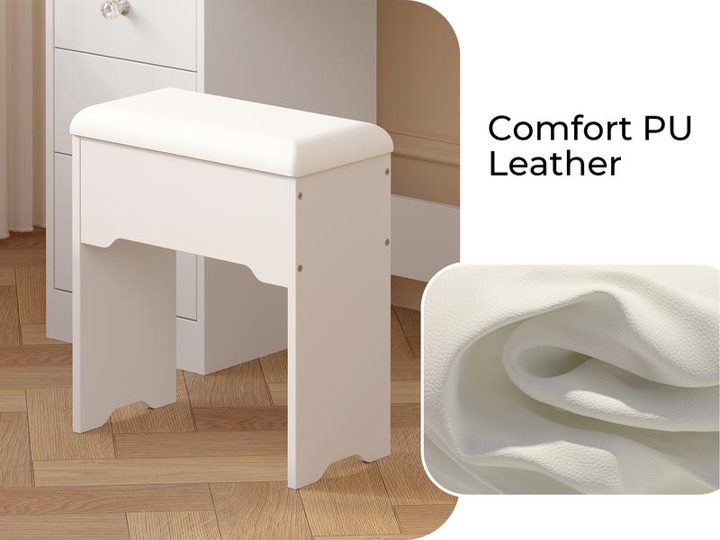 LIKIMIO Vanity Desk with Mirror & LED Light, Makeup Vanity Table with 5 Drawers, Power Outlet, and Vanity Stool, 3 Lighting Colors, Dressing Table for Bedroom LIKIMIO Vanity Desk with Mirror & LED Light, Makeup Vanity Table with 5 Drawers, Power Outlet, and Vanity Stool, 3 Lighting Colors, Dressing Table for Bedroom