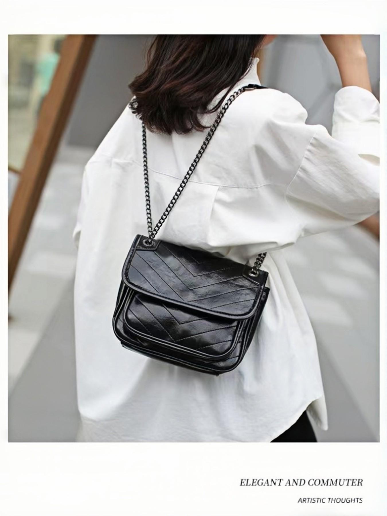 Korean Style Soft Leather Crossbody Bag, Rhombus Chain Design, Versatile Shoulder Bag for Daily Use, Elegant Small Backpack