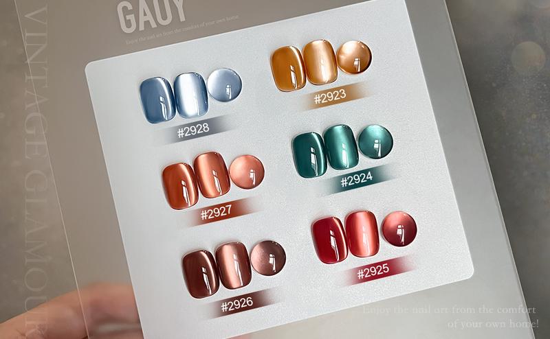 GAOY Vintage Glamour Cat Eye Gel Polish Set with Magnet, 6 Colors IncludingJelly Red Green Brown Yellow UV LED Soak Off Nail Polish Home DIY Manicure Nail Salon Varnish