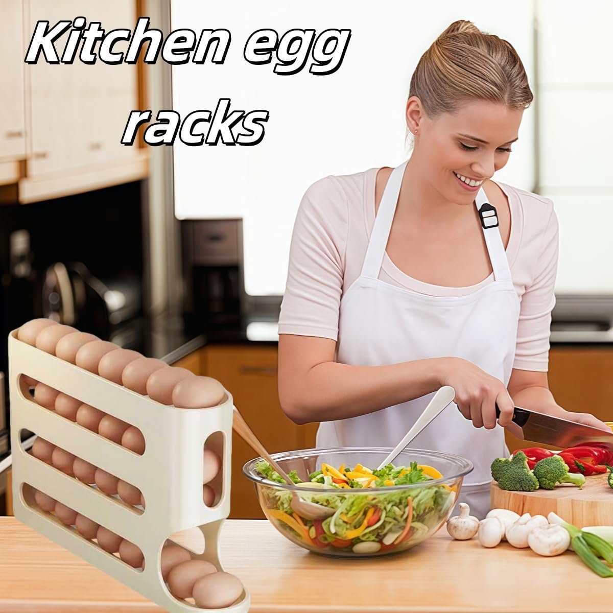 Space-Saving Automatic Rolling Egg Dispenser, 4-Layer Refrigerator Egg Rack, Stackable Fridge Organizer, Holds Up to 30 Eggs, Ideal for Kitchen Organization, Refrigerator Accessories