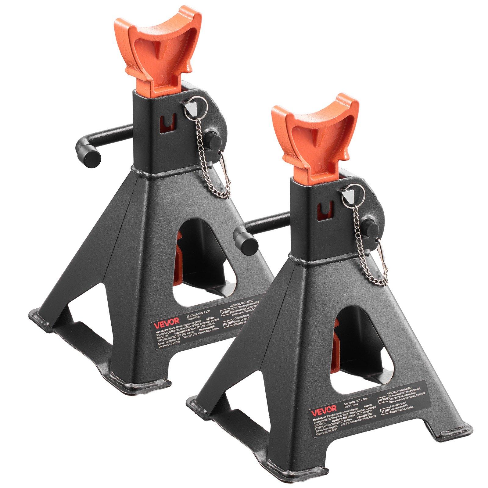 VEVOR Jack Stands, 3 Ton (6, 600 lbs) Capacity, 10.8-16.3 in Adjustable Height, Heavy Duty Steel Jack Auto Stands with Double Locking, for Lifting SUV, Pickup, Car, UTV/ATV, 1 Pair, Black and Orange
