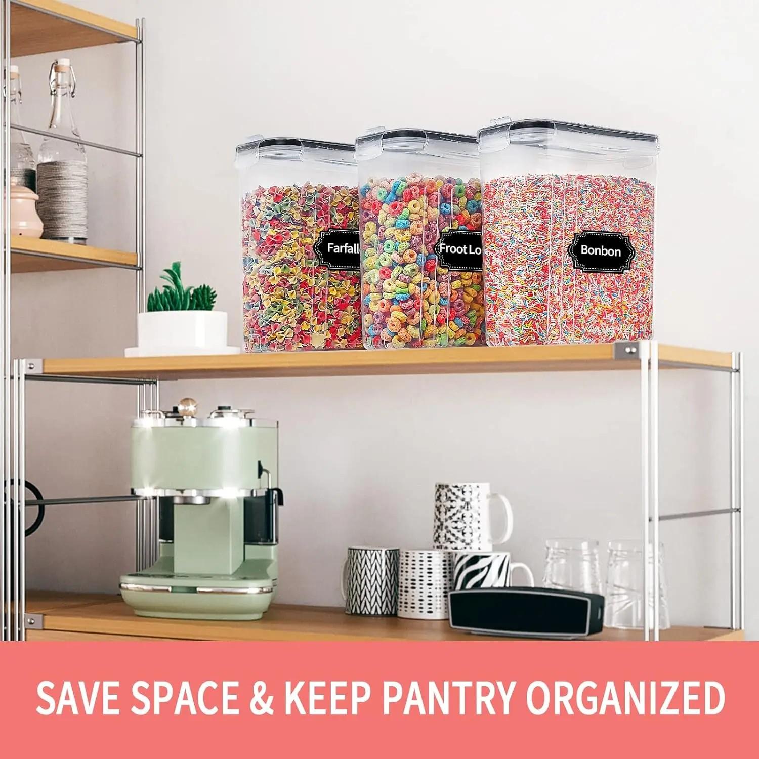 Airtight Food Storage Container Set with Lids, 4L Capacity, Ideal for Kitchen Pantry Organization, Includes Labels and Marker