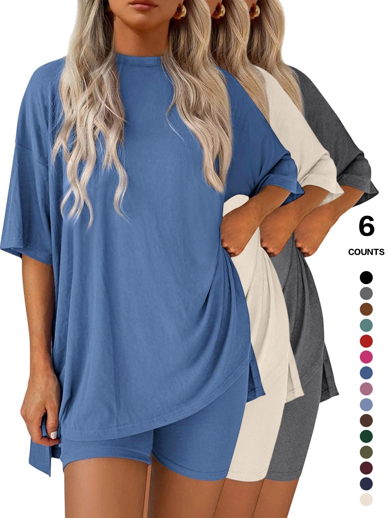 Lounge Set Cozy Mama Set, Women 2 Piece, Oversized Crew Neck T-Shirts for Comfort and Style