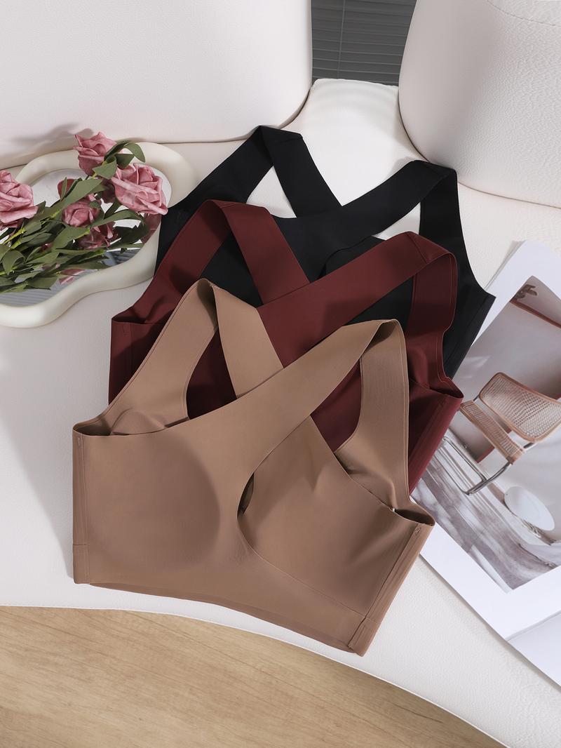 3PCS Women's Wireless Sports Bra Set, Workout Bras, Breathable Hollow Out Design, Adjustable Straps, Removable Pads, Daily Wear, All Seasons, Athletic Fitted