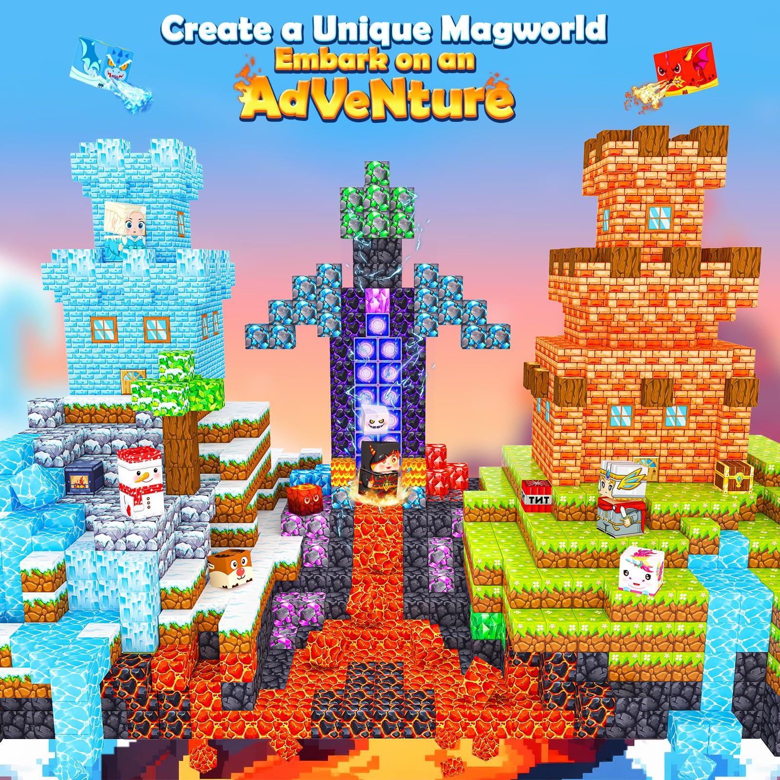 Magnetic Building Blocks-200PCS with Drawstring Bag STEM Montessori Children Sensory Toys Build Mine Magnet World Gift Set