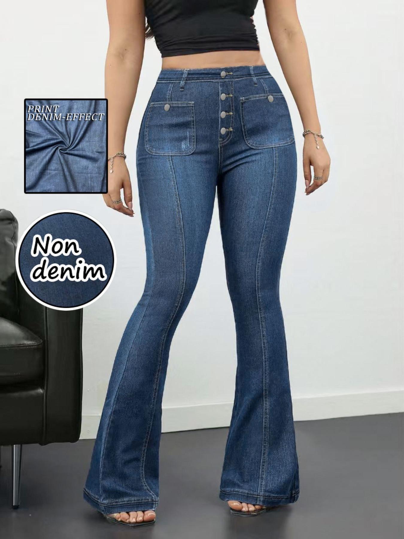 Women's Denim-effect Print Pants, Stylish Elegant Fashion Casual Bottoms for All Seasons
