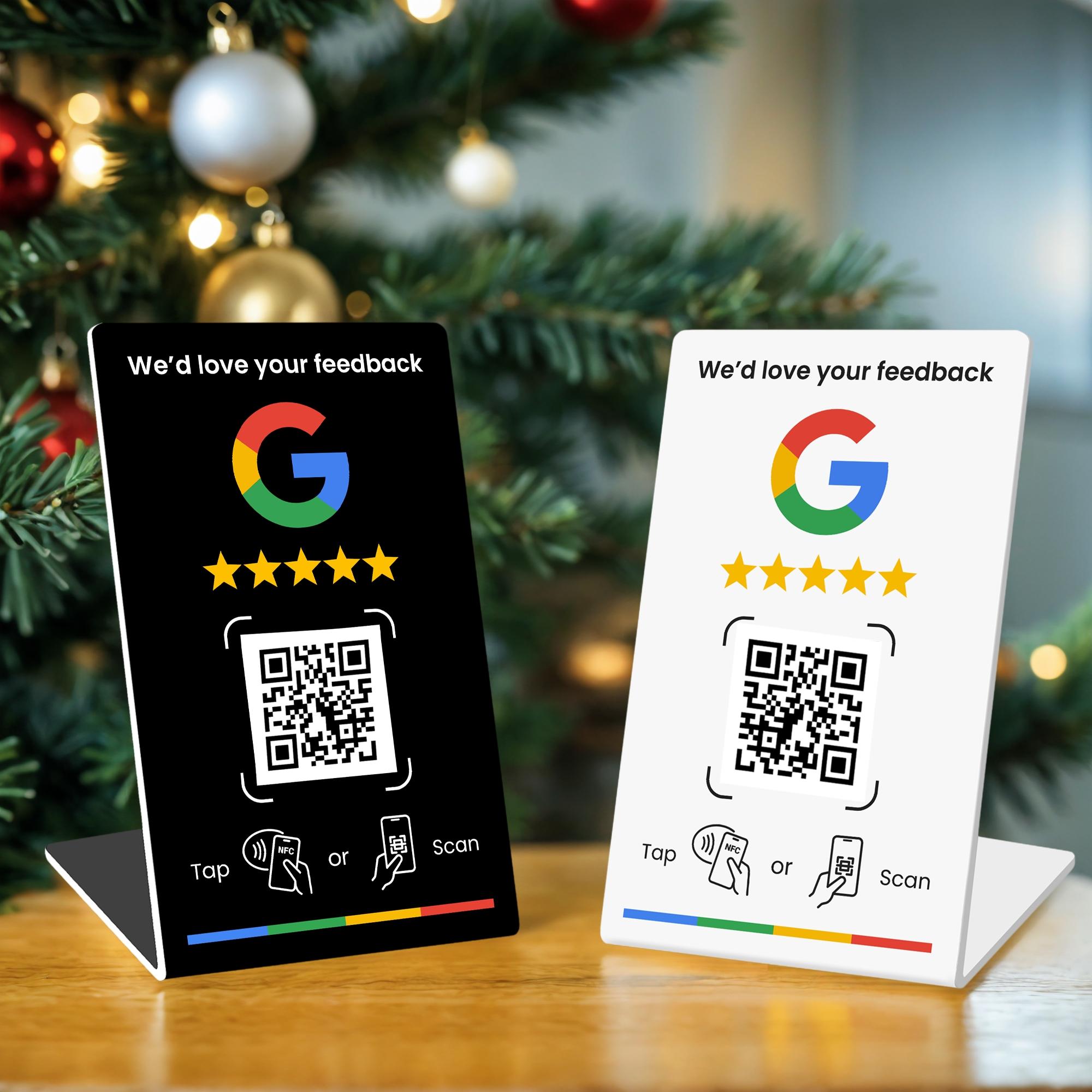Review Business Stand for Google, NFC Tap & Dynamic QR Code, Easy Setup with Review Link Management, No APP Required, Review Us On Google , Review Sign,five-star rating  for  NFC Rating Card Stand, Flexible Design, Office Desk Accessories