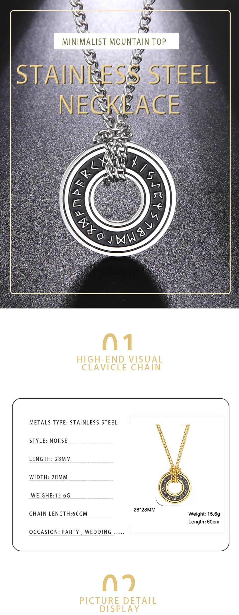 LIKGREAT Vintage Nordic Rune Necklaces for Men Stainless Steel Norse Runes Viking Jewerly Pagan Pendant Amulet Gift Hot Sale