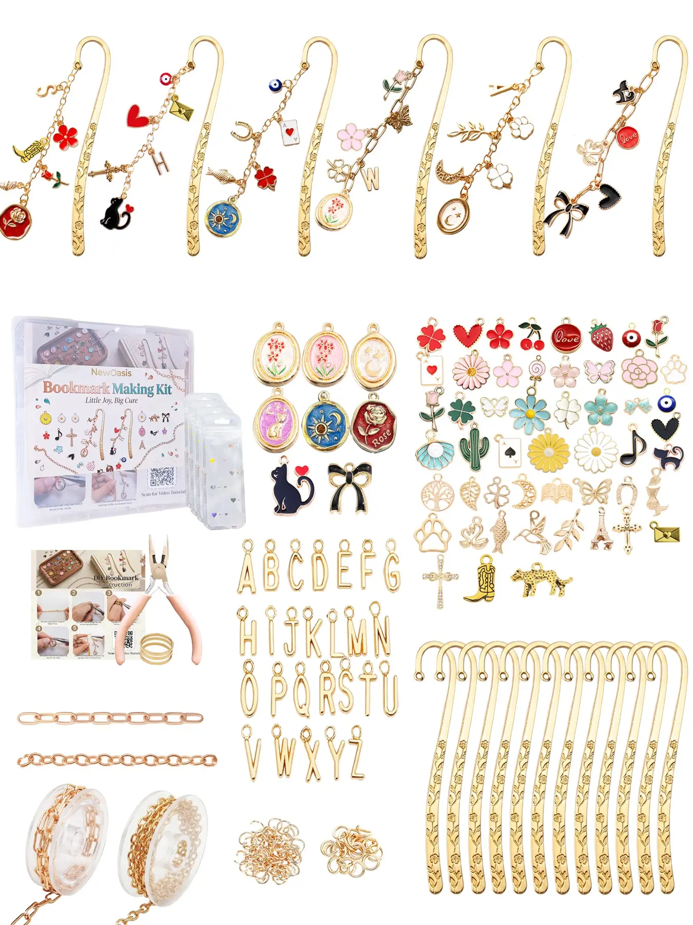 234 Pcs Metal Bookmarks Making Kit, Custom Bookmark Set with Book Charms, Letter Charms, Chains and Tools, DIY Bookmark Crafts Gift for Book Lovers