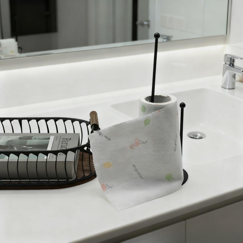 Kitchen Paper Towel Holder - Vertical Countertop Storage Rack, Space-Saving Design, Sturdy Iron Frame and Natural Bamboo Shelf, Suitable for Paper Towels, Hand Towels, Oil Absorbing Towels - Modern Kitchen Countertop Organizer