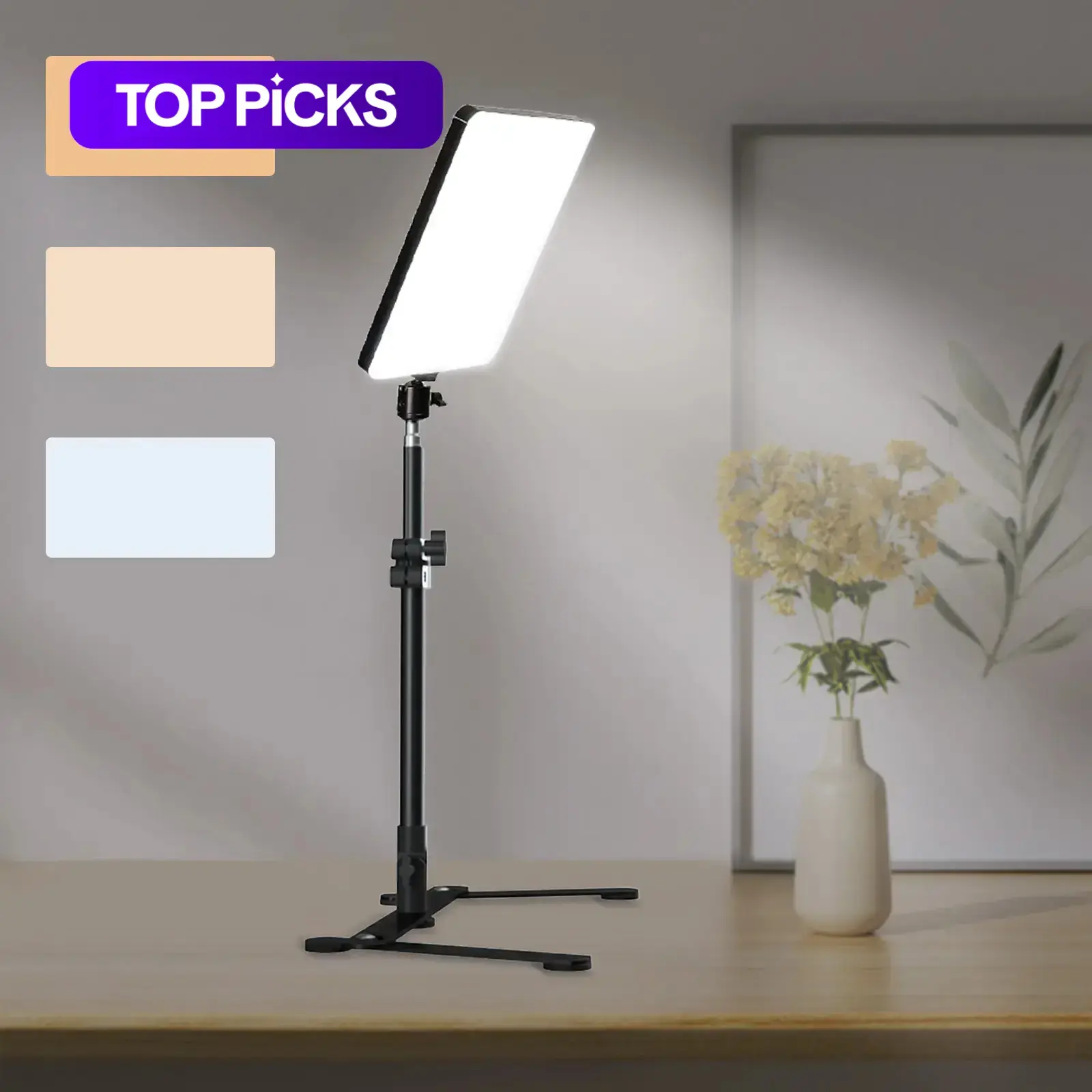 Portable Selfie Light with Stand, Kit Dimmable Video Conference Lighting with Adjustable Overhead Stand, Photographic Shooting Fill Light for Video Recording, Online Meetings, Vlogs & Live Streaming, Video Light Kit, Photography Fill Light