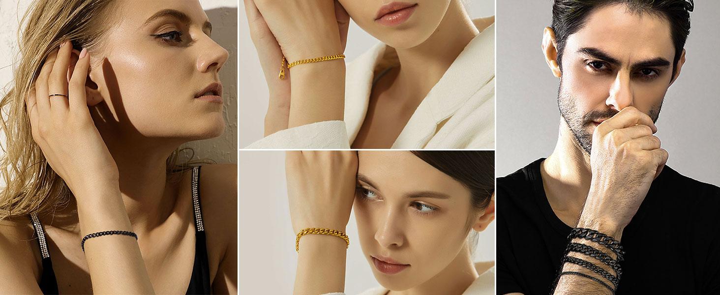 FindChic Cuban Link Chain Bracelets Stainless Steel Chain Hip Hop Bracelets Unisex Chunky Bracelets Jewelry For Women Men Girlfriend Boyfriend