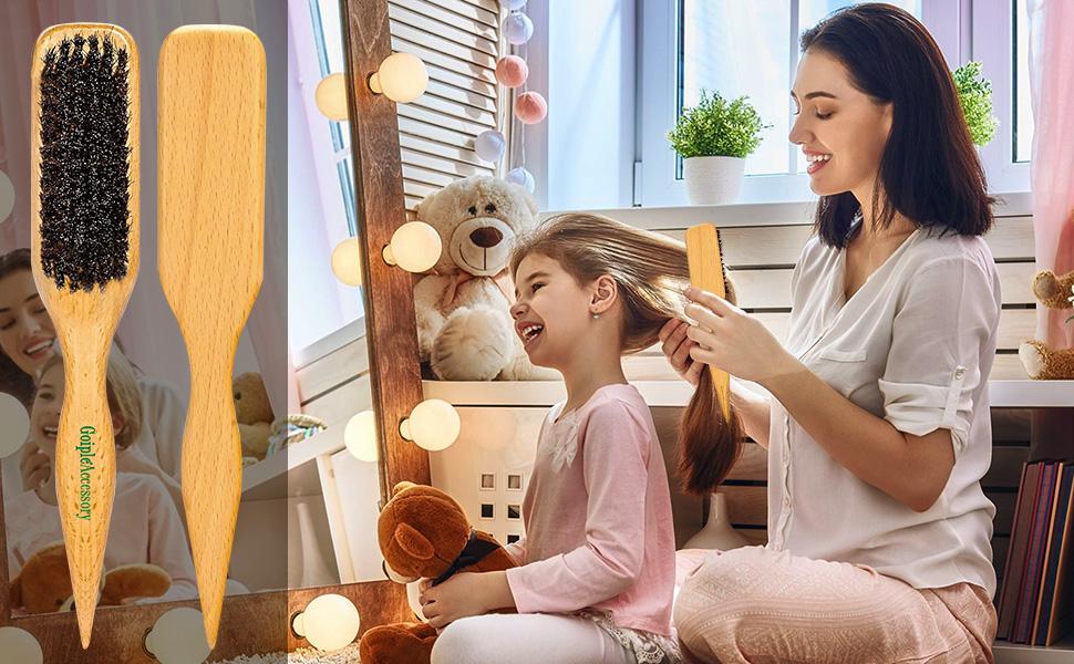 Goiple Boar Bristle Hair Brush for Sleek Ponytail Bun & Smoothing Baby Hairs - Soft Medium Brush for Men & Women, Wooden Design
