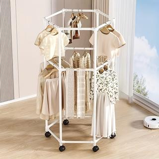 Mobile double-layer clothes hanger, bathroom storage rack, balcony clothes hanger, rotatable floor-standing clothes hanger, simple multi-layer clothes hanger and storage rack for living room, hexagonal multifunctional household balcony clothes hanger