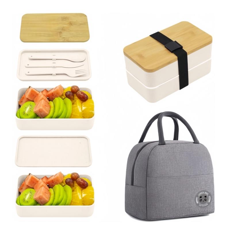 Double-Layer Bento Box with Dividers, Insulated Large Capacity Microwave Safe Stackable Plastic Lunch Box, Japanese Style Reusable Container