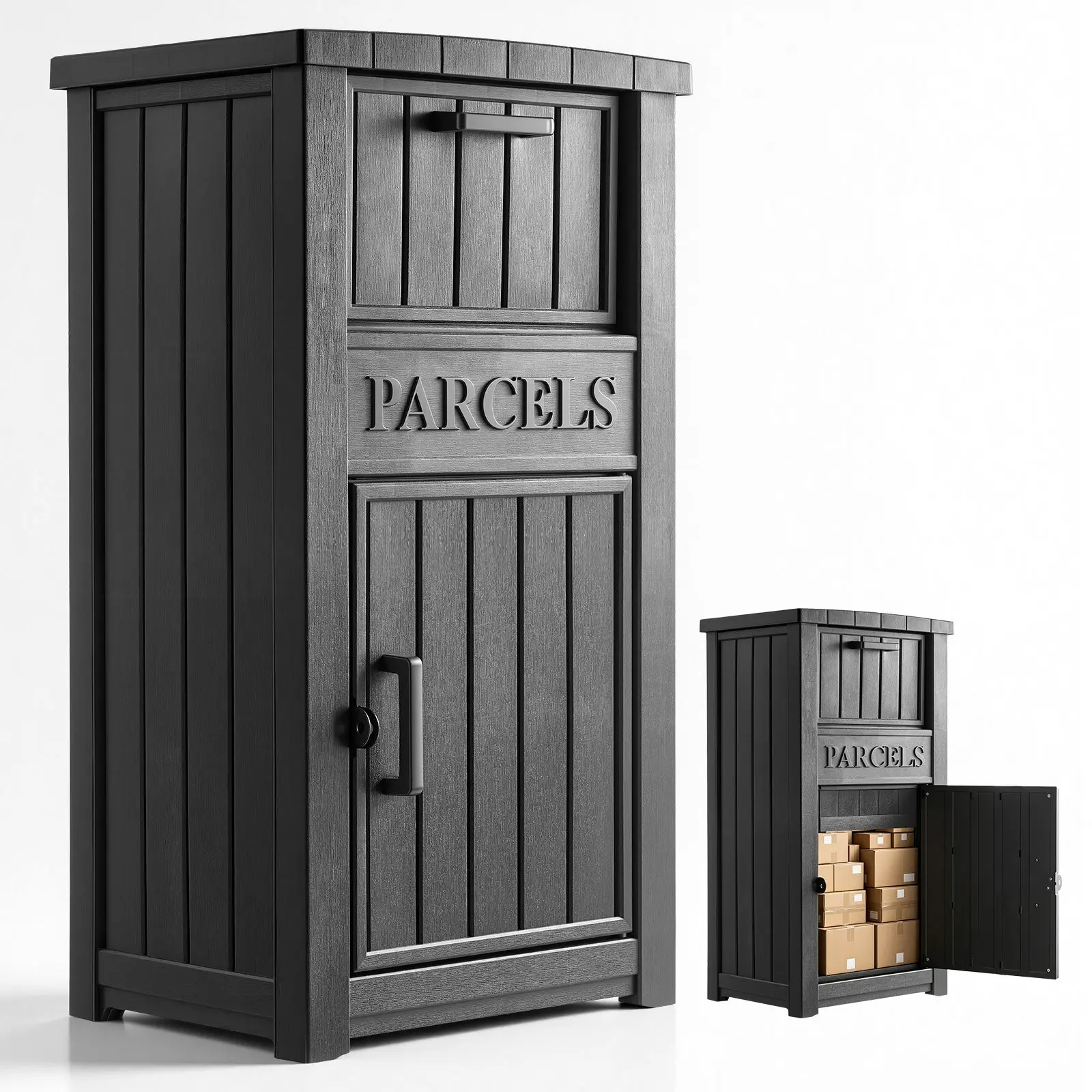 VEVOR Lockable Anti-Theft Parcel Drop Box, 44.13in Thick PP Black Mailbox with Lockable Door, Waterproof Weatherproof for Porch & Curbside Outdoor Storage