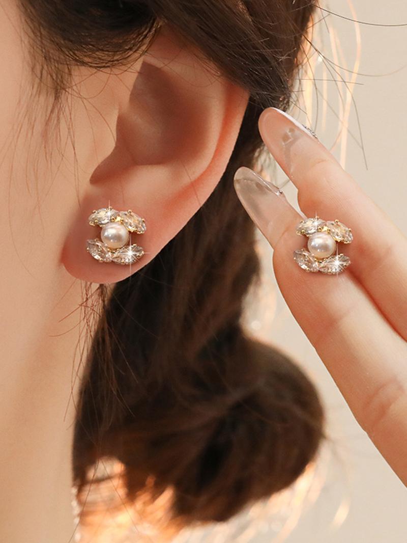 Elegant Zircon Cross Pearl Earrings Set, Fashion Earring, Trendy C-Shaped Ear Clips for Women, Perfect for Daily Wear & Date Nights
