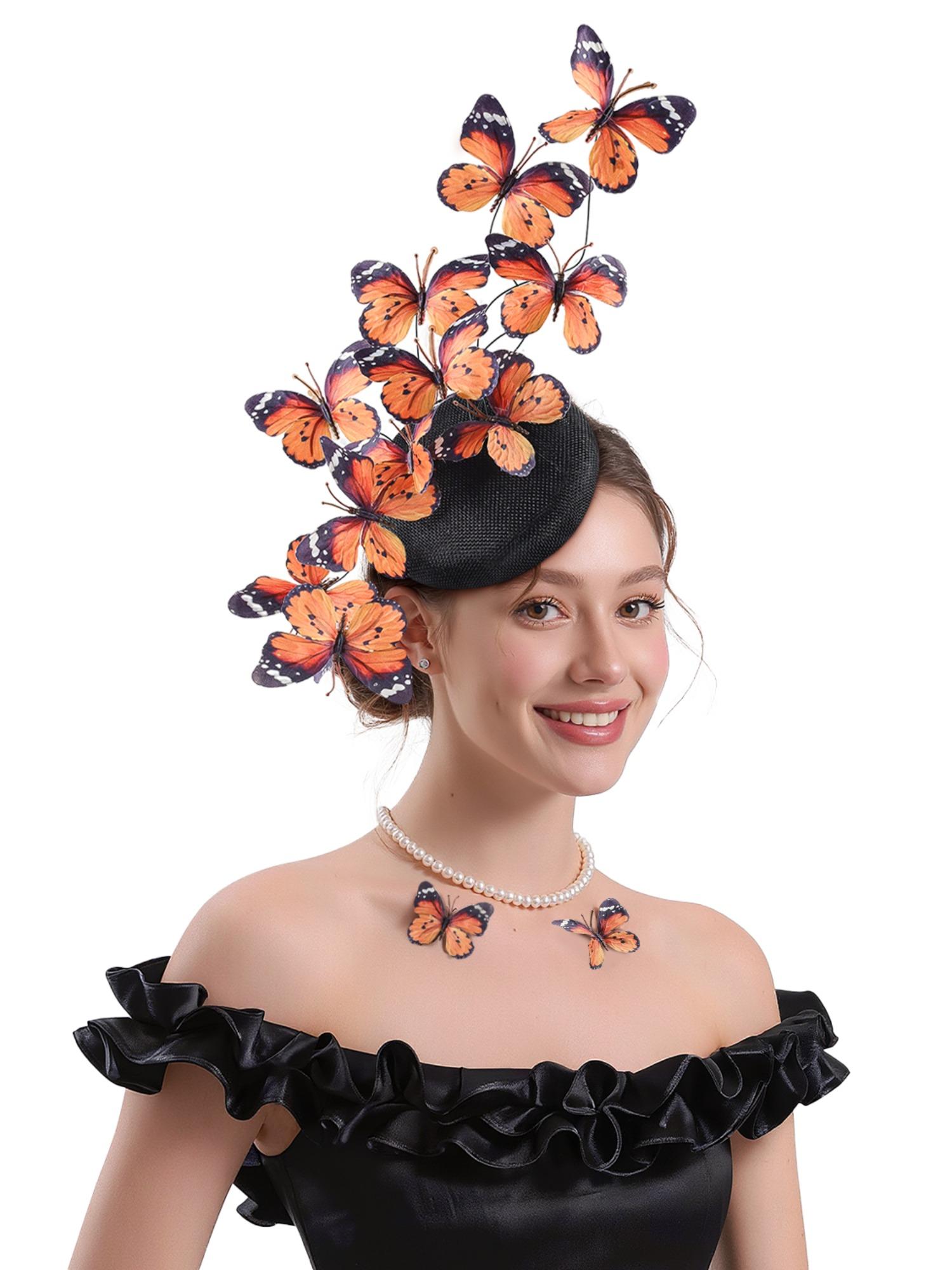 Butterfly Fascinator Hat Feather Tea Party Hat Monarch Butterfly Headband Fascinators for Wedding