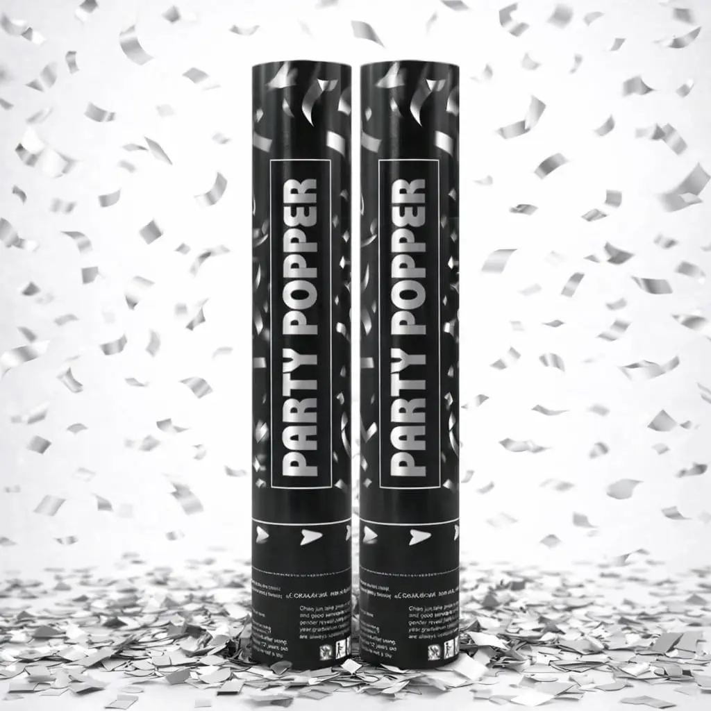 Silver Confetti Poppers 12 Inch Party Cannon 2 Pack Foil Confetti for Wedding Birthday Graduation New Year’s Eve Decorations & Photo Props