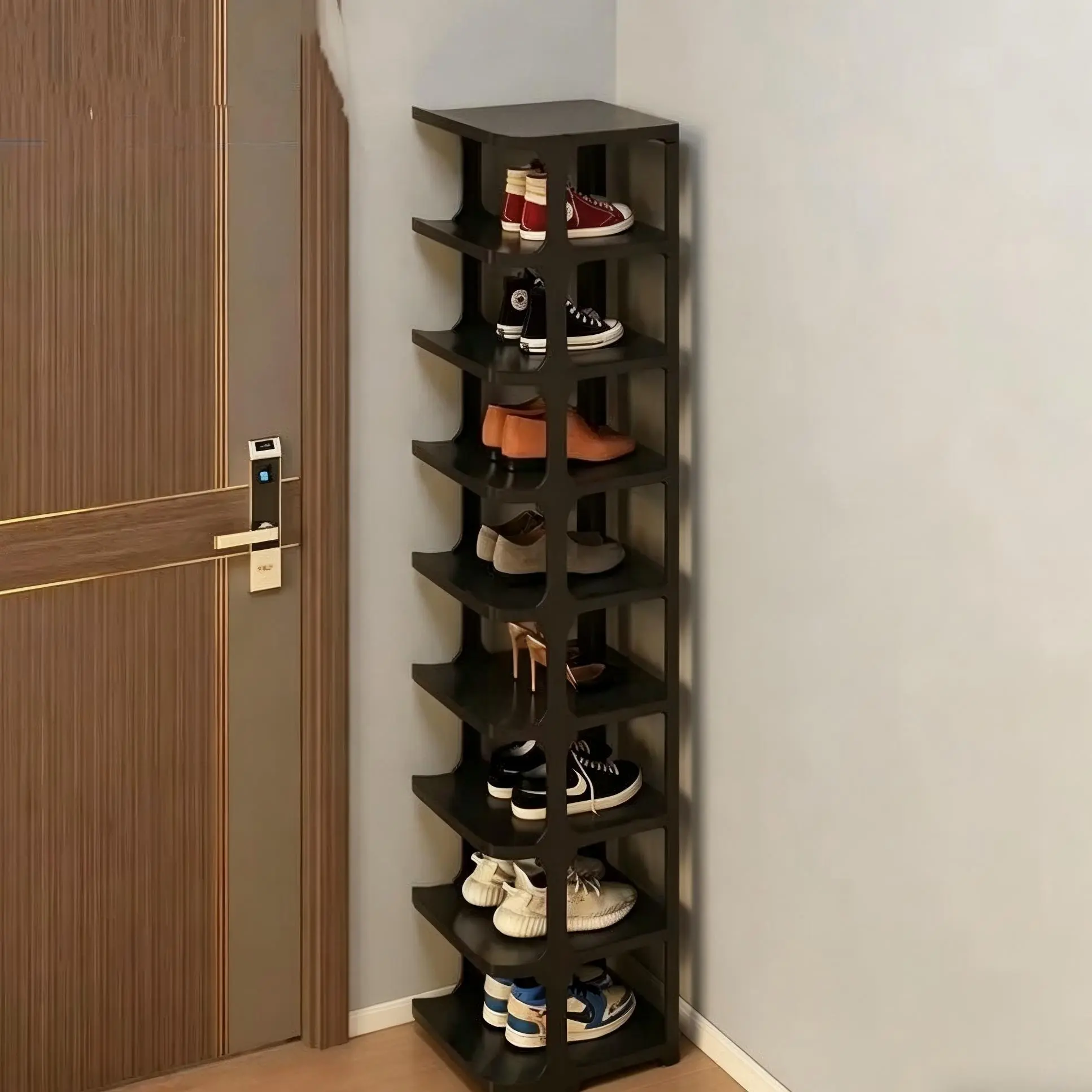 9-Tier Vertical Narrow Shoe Rack, Stackable Sturdy Entryway Shoe Storage Organizer, Tall Corner Shoe Shelf for Front Door & Closet