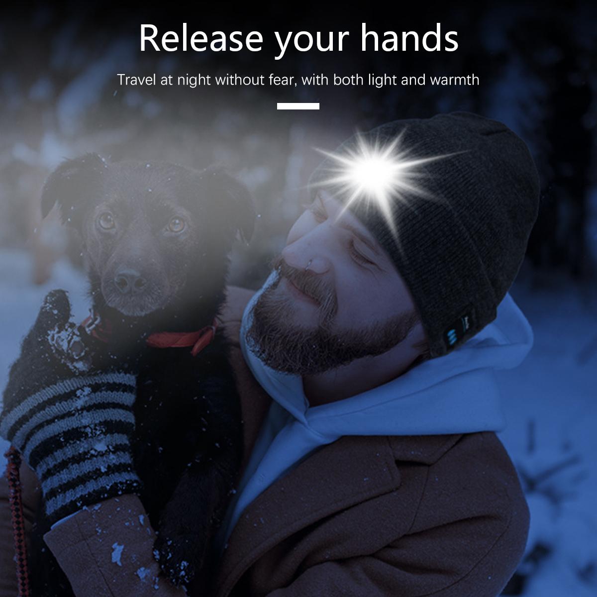 Bluetooth Beanie with LED Headlight and Removable Speaker, USB Rechargeable warm Hat LED Hat for Music and Calling, sport,outdoor,Unisex Birthday Gift