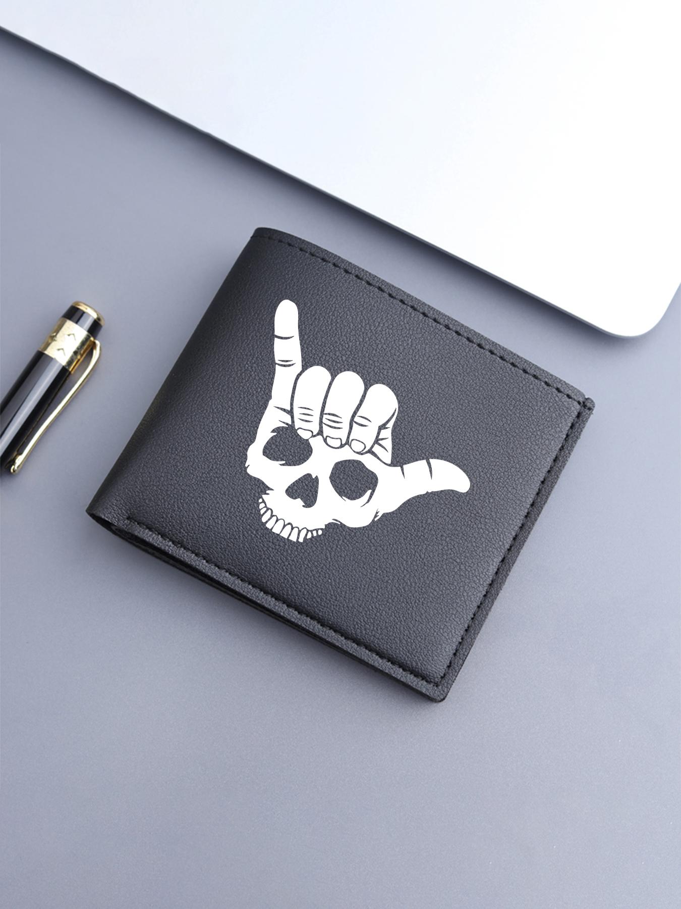 Unisex Skull Shaka Hand Print Bifold Wallet, PU Leather Multiple Card Slots Purse, Casual Everyday Carry Wallet for Men Women, Ideal Gift for Surfers  Trendsetters