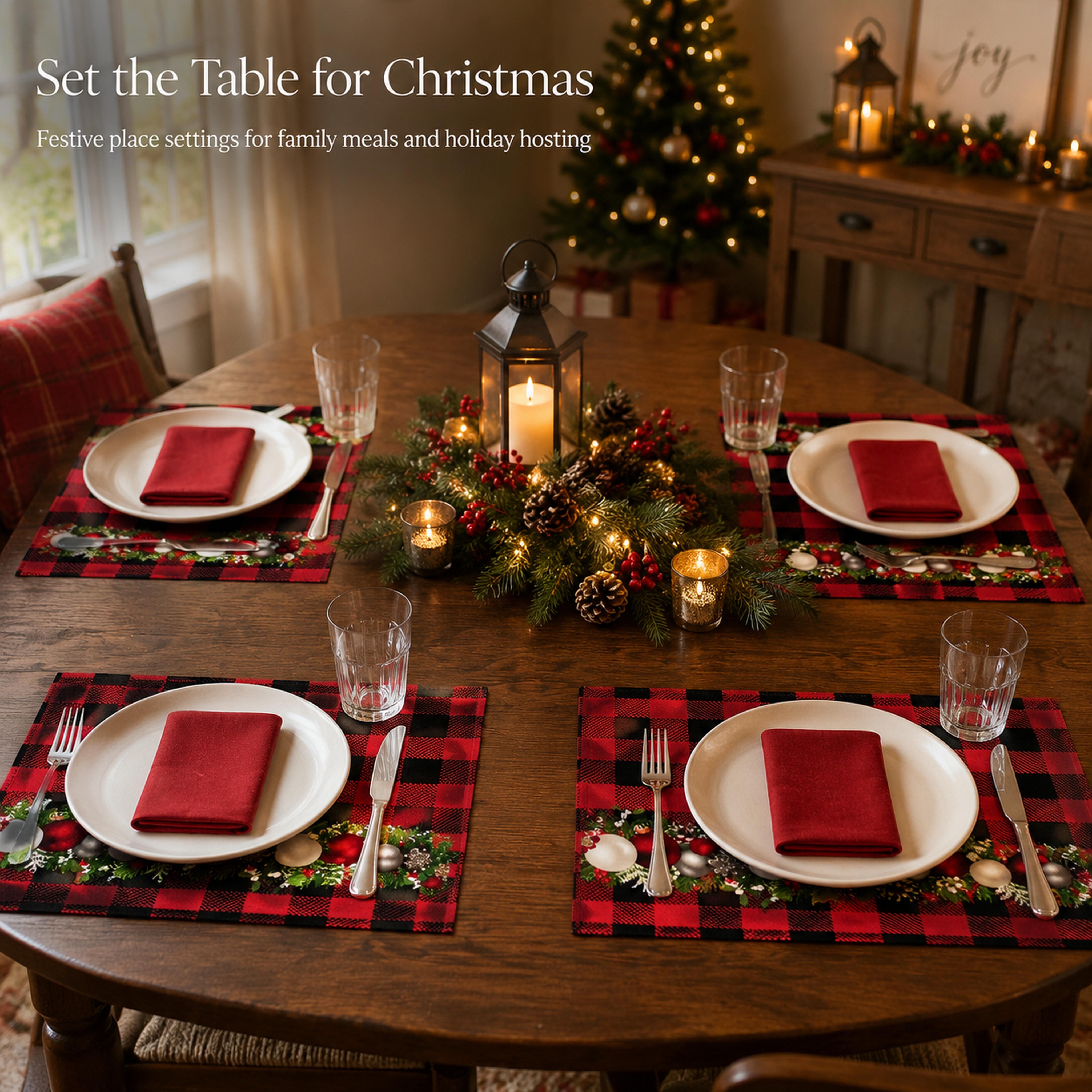 4‑Pack Christmas Festive Placemat Set, Classic Size Table Mats for Home Kitchen Dining Tables, Holiday Decor for Christmas Party & Family Dinner Lovers