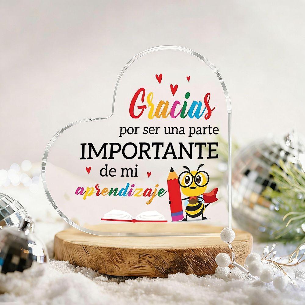 Spanish Teacher Thank You Heart Acrylic Desk Decor, Kawaii Style Colorful Plaque, Bee Design, Classroom Decor, Gift for Educators
