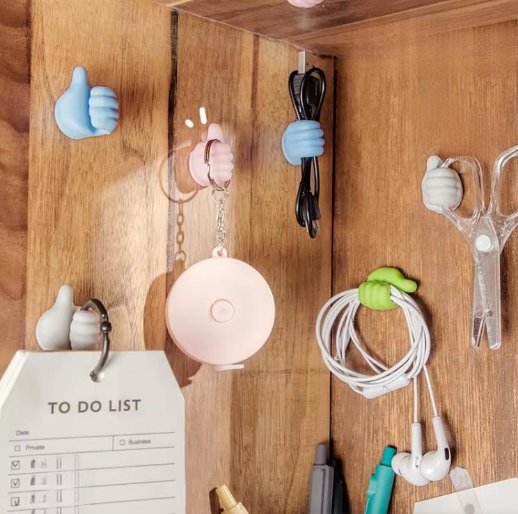 50Pcs Creative Silicone Thumb Wall Hook - Multifunction Adhesive Cable Clip ，Self Adhesive Thumb Cable Organizer Clips Key Hanger Desk Accessories