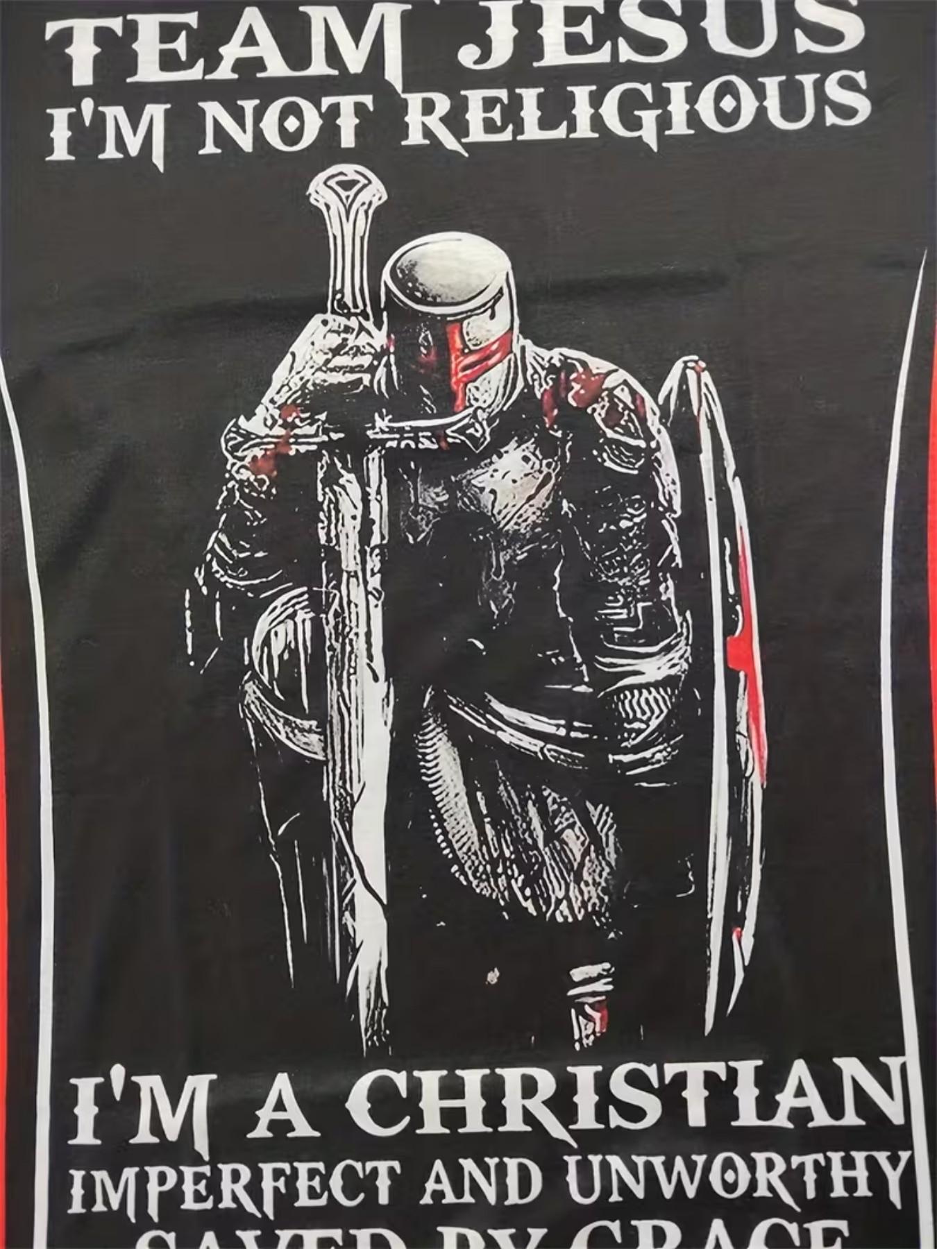 Men's Short Sleeve 3D T-Shirt, Templar Knight Cross Warrior Crew, Outdoor Casual Printed Top, Slim Fit, All Seasons