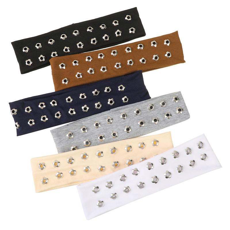 AWAYTR Punk Y2k Flower Hollow Out Grommet Wide Headbands for Women Elastic Head Bands Girls Fashion Grunge Stretchy Hair Band Hair Accessories