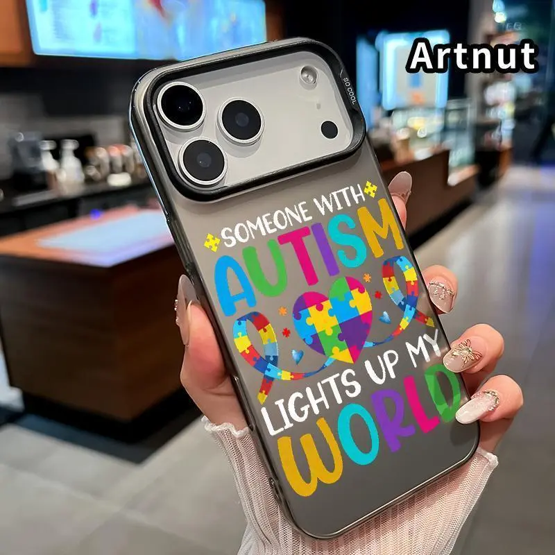 IMD Phone Case for iPhone 18 17 Pro Max 16 Plus 15 14 13 12 11 Air E Autism Heart Puzzle Pattern Full Coverage Anti-Slip Rugged Durable Hard PC Cover for boy girl