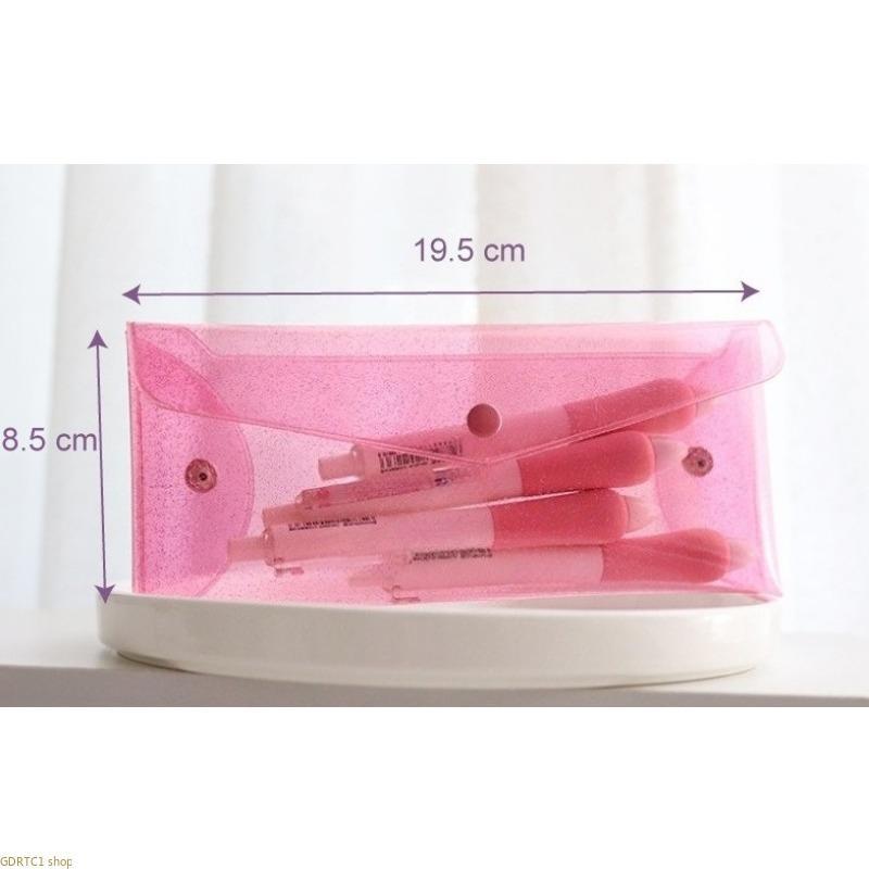 2PCS Minimalist Laser Fully Transparent Pencil Case - Portable Foldable Snap Lock Closure Stationery & Bill Storage Pouch, Travel Organizer Bag