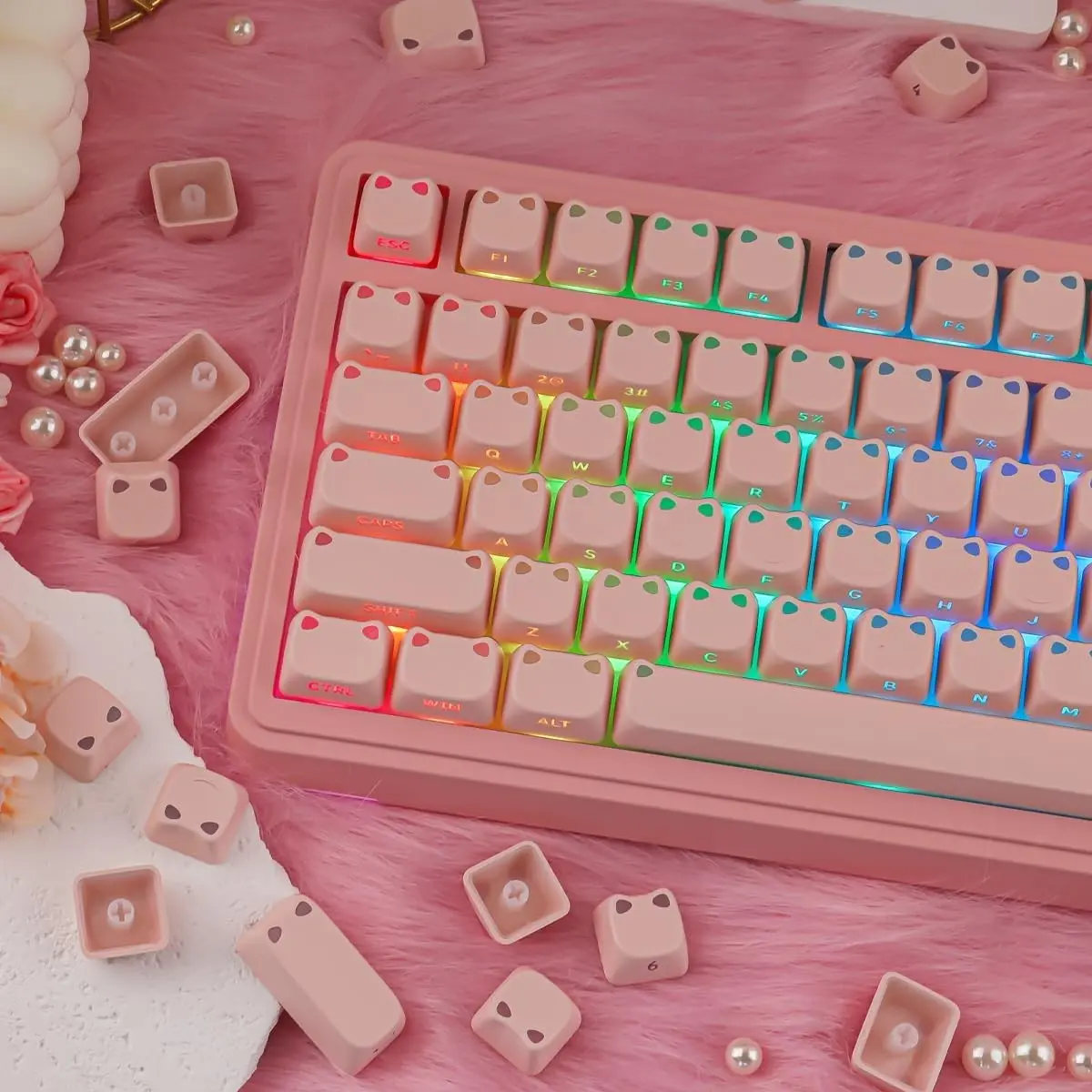 Keycaps Shine Through Pbt, 113 Keys Side Print Cat Keycaps, Mao Profile Custom Cute Keycap for 60 65 75 100% Cherry Mx Keyboard