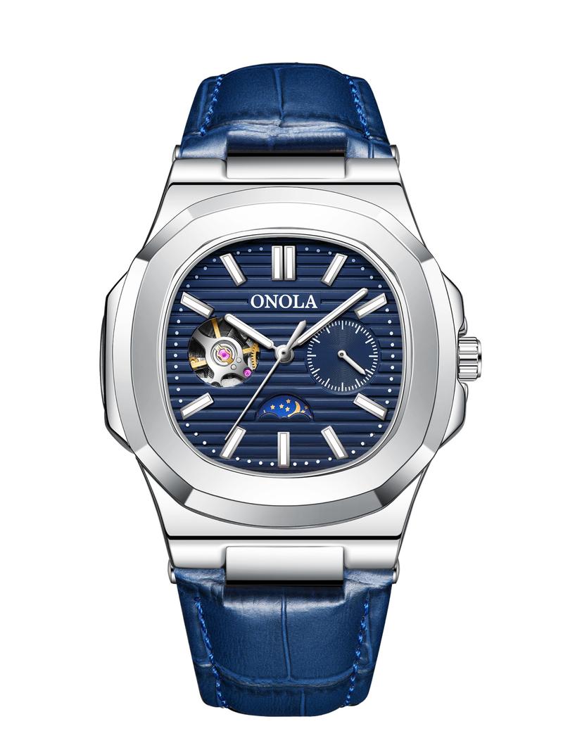 Onola Men's Fashion Business Mechanical Watch, Hollow Out Tourbillon Design, Automatic Wind-Up, 3atm Water Resistant, Fashionable Waterproof Watch, Perfect Christmas Gift