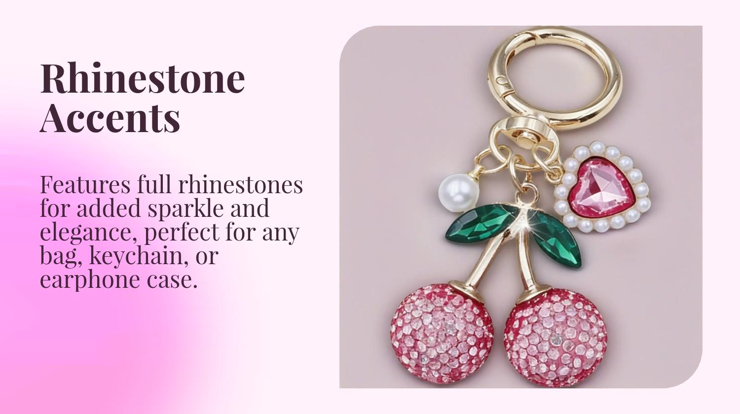 Full-Rhinestone Cherry Bag Charm Pearl-Edged Heart Spring-Clip Design Sweet & Girly Style Exquisite And Magnificent Instagram-Style Gentle Vibes For Bags, Keys, And Earphone Cases Bag Charms Accessory