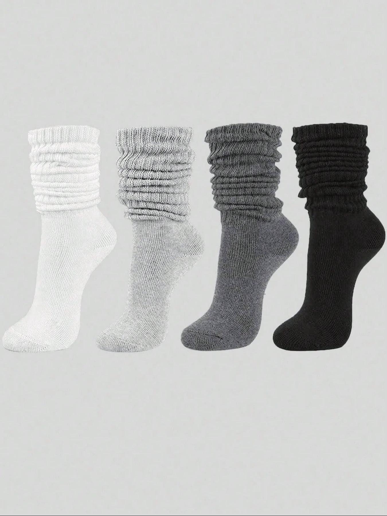 Women's Knit Crew Socks, Dark, Fitted Plain Design, Comfortable Soft Casual Socks, All Seasons