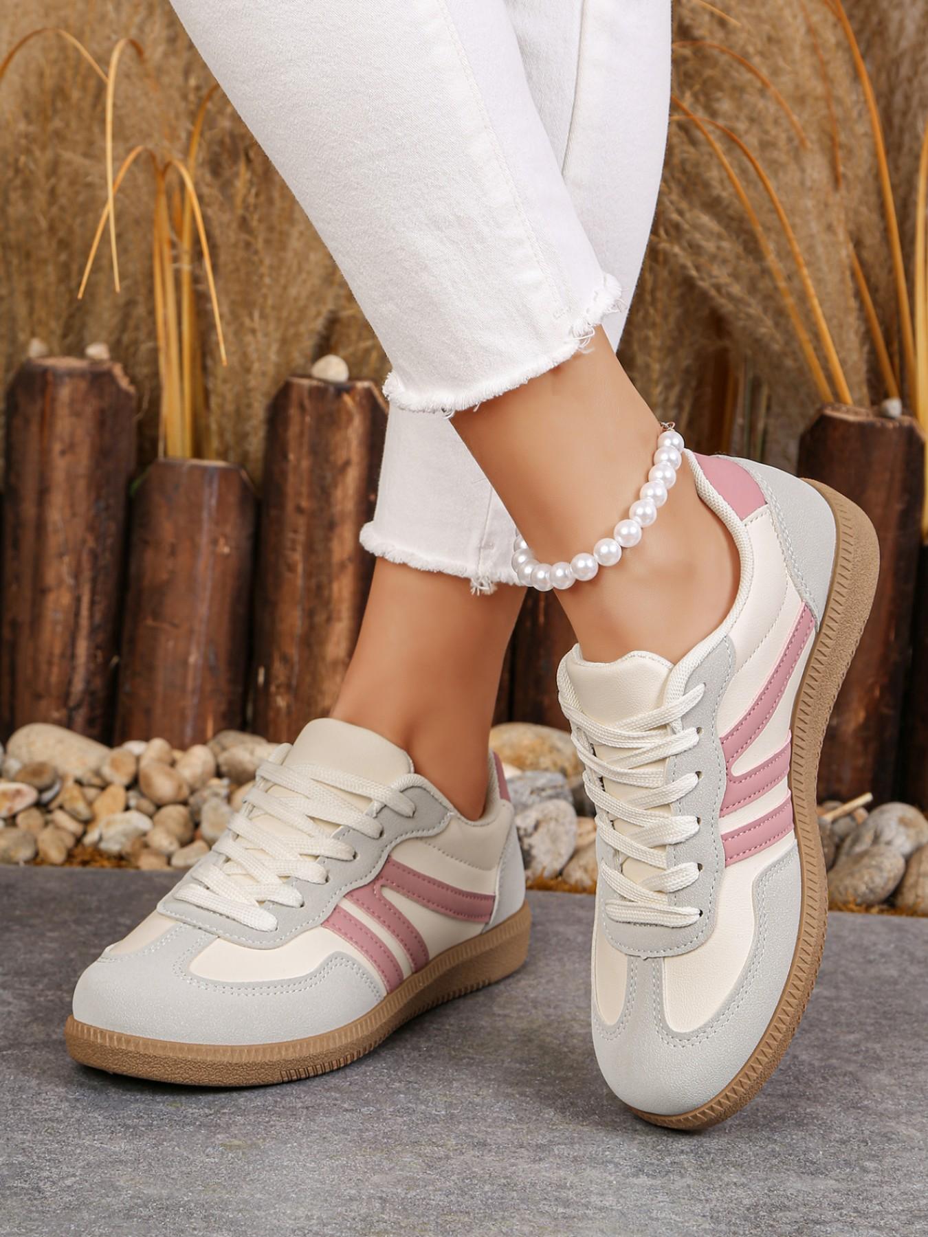Lucky Step Women's Fashion Sports Shoes, Sporty Running Shoes, Vintage Classic Casual Lace-Up, PU Leather Patchwork, All-Season Tennis Running Walking Shoes, Running Sports Footwear